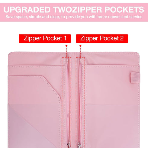 2 Professional Waitress Book with Zipper Pockets & Pen Loop - Leather Server Check Holder Organizer for Cash, Receipts
