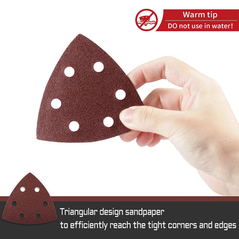 50 Pcs 120 Grit Triangle Sanding Pads, 3-1/2 Inches Hook and Loop Sandpaper for Oscillating Multitool, Detail Sander