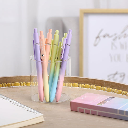 Mr. Pen Retractable Gel Pens, 6 Pack, Black Gel Pens, Gradient Color Barrels, Fine Point 0.5mm, Cute Aesthetic Pens