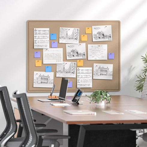 MaxGear Extra Large Bulletin Board, 48" x 36", Foldable Felt Board for Office, Home, School, Beige Brown