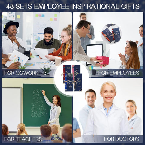 Qilery Employee Appreciation Pens, Black Ink Metal Inspirational Ballpoint with Stylus Tip, 48 Set with Thank You Cards