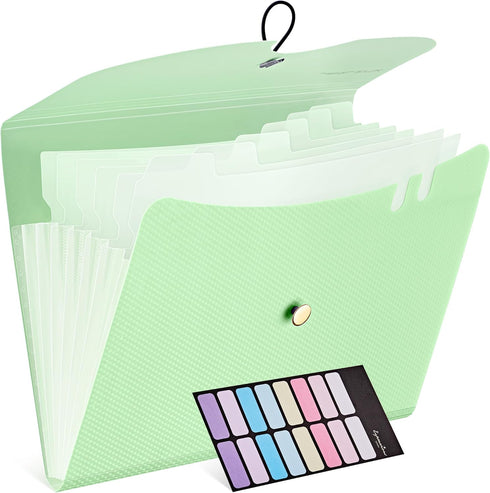 JARLINK 7 Pockets Expanding File Folder - A4 Size Accordion File Folders - Portable Document Organizer - Macaron Green