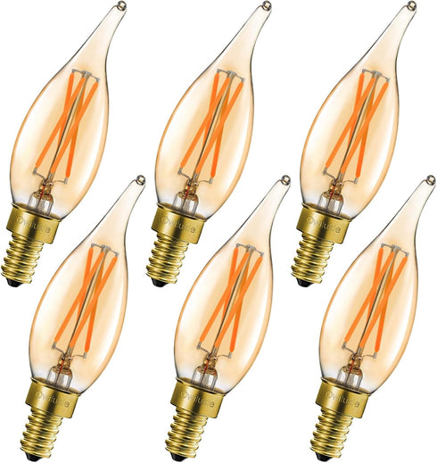 Owilukie Chandelier Amber Light Bulbs 4W (40W Equivalent), Amber Candelabra Candle E12 LED