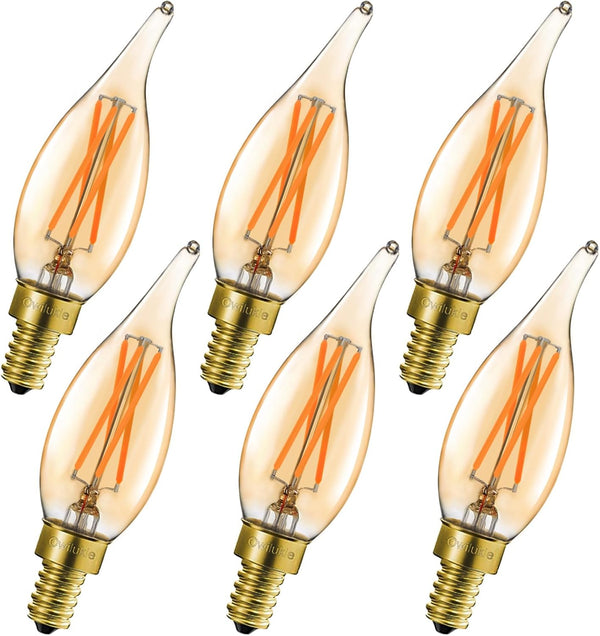 Owilukie Chandelier Amber Light Bulbs 4W (40W Equivalent), Amber Candelabra Candle E12 LED