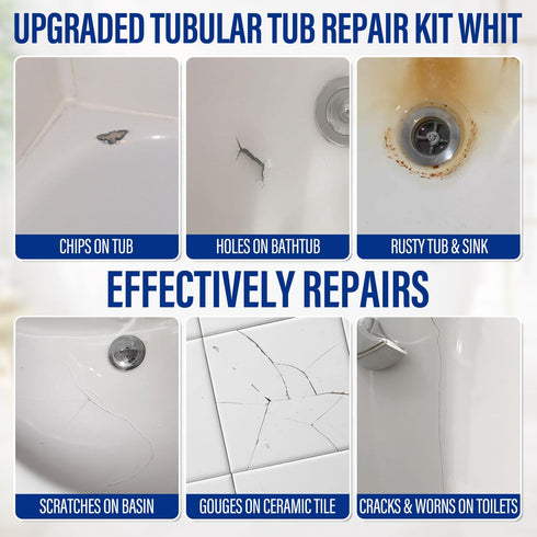 Porcelain Repair Kit for Sink & Tub, White Chip Repair Kit, Quickly Fix Cracks, Holes & Scratches with Super Adhesion