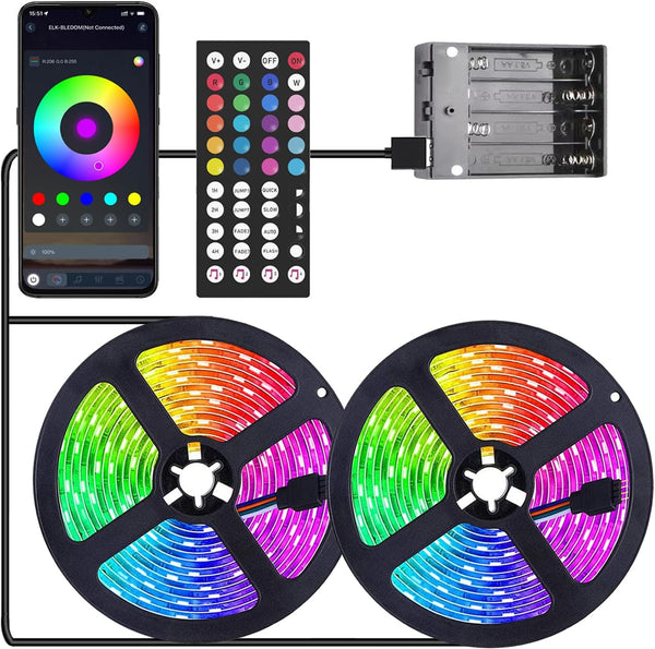 Entiqi Battery Operated LED Strip Lights 39.3ft- RGB Color Changing, APP & Remote