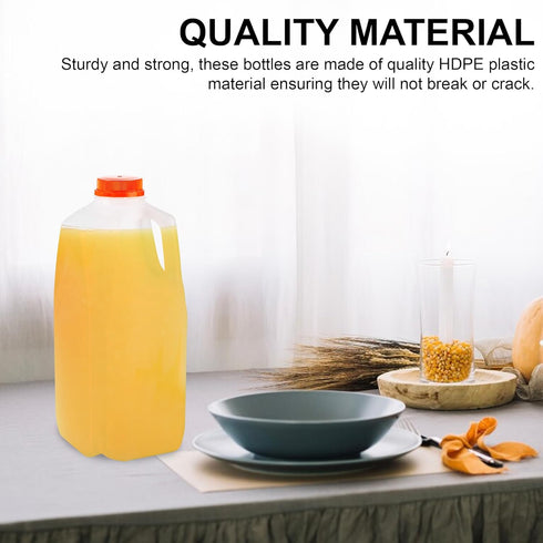 MT Products 64 Oz HDPE Plastic Juice Bottles Set - 6 Bottles & 6 Orange Tamper Evident Caps - Made in USA