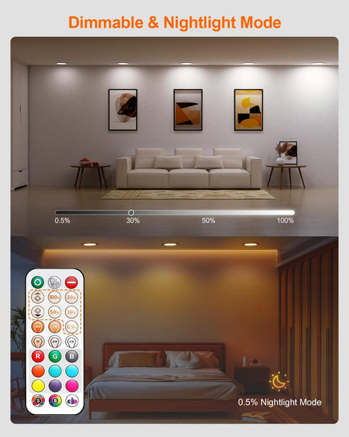 6 Inch 13W 1050 Dimmable 1 Pack DUSKTEC LED Recessed Lighting - RGBCW Color Changing LED Can Lights with Remote Control