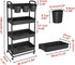 JIUYOTREE 4-Tier Plastic Rolling Storage Cart, Utility Cart with Extra Hanging Cups and Lockable Wheels for Living