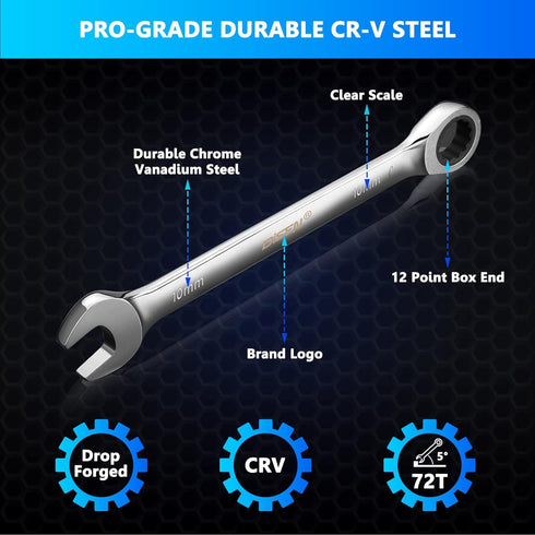22 Set, Set 1/4" 3/4" 6-18mm 12 72-Teeth DISEN PCS Ratcheting Wrenches Combination Wrenches SAE & Metric Standard