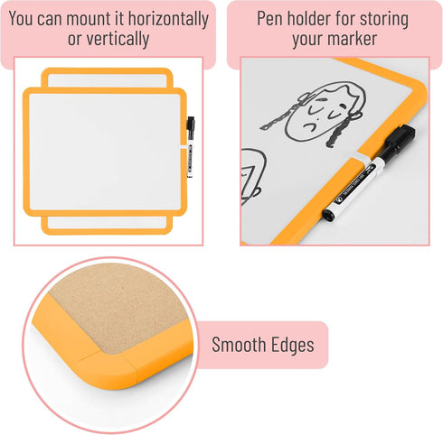 Mr. Pen Dry Erase Board, 14” x 11” with Black Marker, Orange Frame for Kids and Students