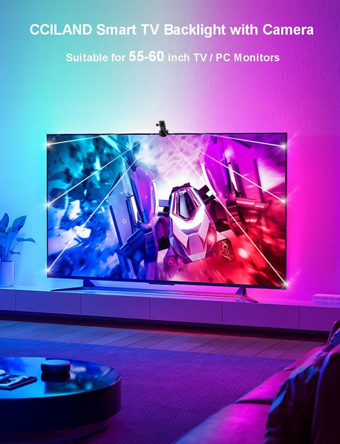 55-65 inch 13Ft CCILAND TV LED Backlight with Camera for Screens, LED Strip Lights Sync to Screen & Music, RGB Built