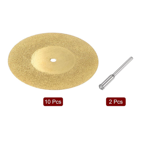 10pcs Diamond Cutting Wheel 50mm, Titanium Coating Cut Off Discs with 2pcs 3mm Mandrel
