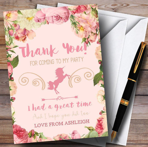 The Card Zoo Pink Roses Unicorn Party Thank You Cards
