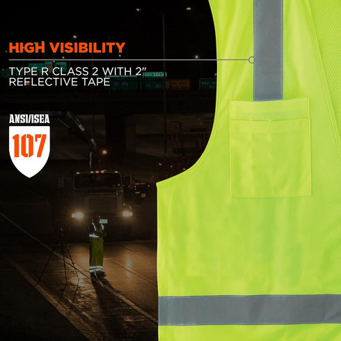 Ergodyne Unisex Class 2 Economy Surveyors Vest, Zipper, Lime, Large-X-Large US