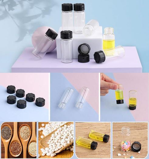 JIUWU 10 Pack 10ml Clear Glass Vials with Screw Caps Small Liquid Sample Vial Leak-Proof Empty Bottle