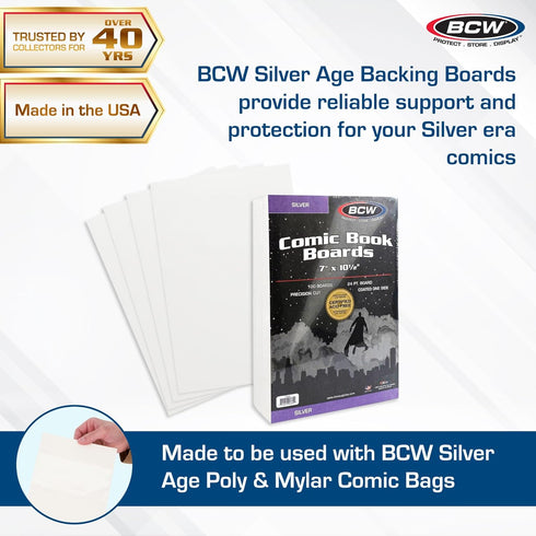 BCW Silver Comic Book Backing Boards 7" x 10.5" – 100 Pack, Certified Acid-Free