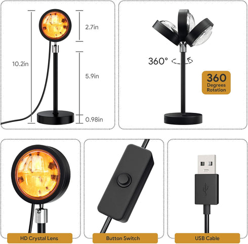 Bavcieu Sunset 360 4 Setting Lamp Projection Led Lights with Remote, Multicolor Night Light Rotation Rainbow Lights