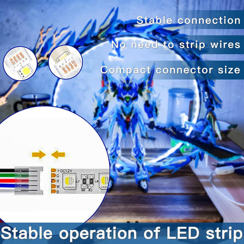 4 Pin RGB Led Connectors for 10mm Wide Strip Lights, 6 Pcs Unwired Gapless Solderless Quick Connectors
