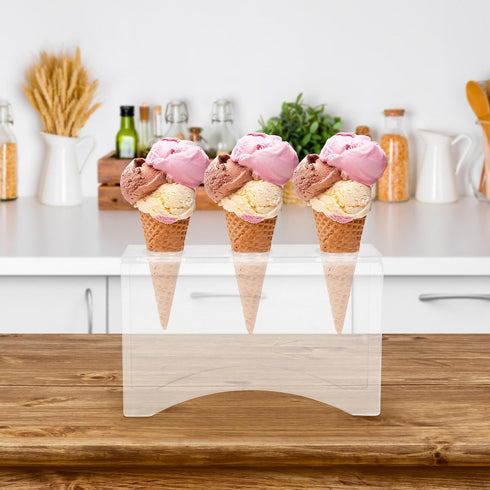 3-hole (3cm Yardwe Ice Cream Cone Holder Stand, U-shaped Diameter) Desktop Multi-cone Rack for Restaurant and Party