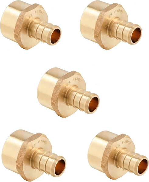 (Pack of 5) EFIELD Barb Crimp PEX - 3/4" x 3/4" Female NPT Thread Adapter Brass Fitting