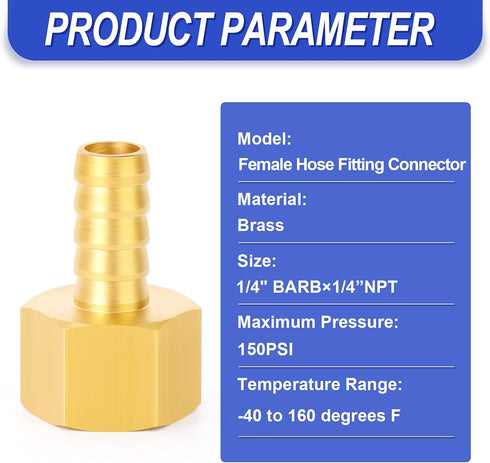 TAILONZ PNEUMATIC 1/4 Inch Barb x 1/4 Inch NPT Brass Female Hose Fitting Connector (Pack of 10)