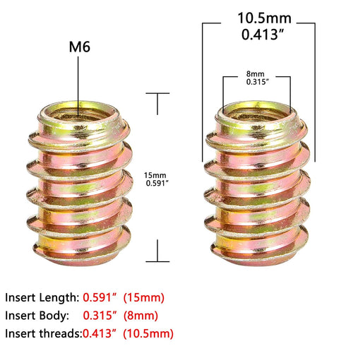 80 Pieces 1/4"-20 Flush Nut Inserts Wood Bolt Furniture Headless Screw in Nut Threaded Fastener Connector for Wood Furniture Assortment (1/4"-20 x 15mm-H)