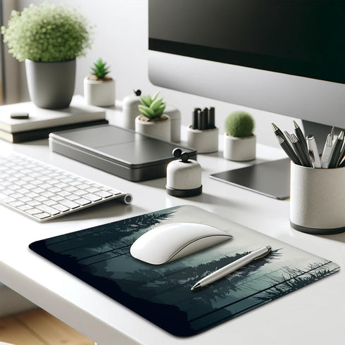 Monochromatic Forest Landscape Digital Art Mouse Pad - Serene Pine Tree Design for Computers Laptop