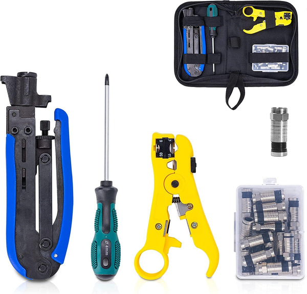 KOTTO Coax Cable Crimper Kit - Adjustable Compression Tool for RG6, RG59,
