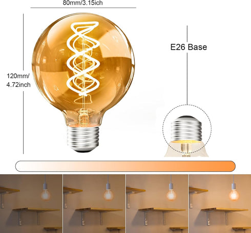 BOSITE G80 Vintage Edison Light Bulbs, 4W (40W Equivalent), Dimmable, 2700K Warm White, Amber Glass, 4 Pack