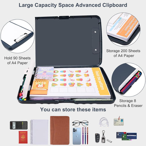 Storage Clipboard with Pen Holder for Office Supplies, Nursing Clipboards with Low Profile Clip, 8.5x11 Navy Blue