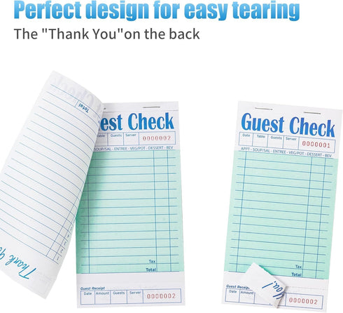 4 Pack 50 Sheets/Pack, 200 ZPARIK Green Guest Checks Books for Servers Server Note Pads, Waiter Checkbook, Waitress