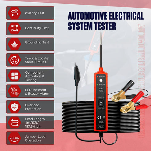 Power Circuit Probe Tester 6V-24V DC Test Light Automotive Short Circuit Finder 12V Auto Electrical Tester Kit 12 Volt Car Fuse Tester Tool Component Tester Polarity Identify Overload Protection