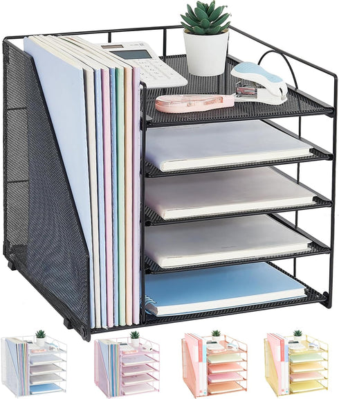 Desk Organizers and Accessories - 5-Tier Paper Letter Tray Organizer with File Holder for Office Supplies