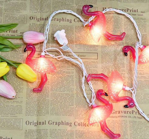 GOOTHY 8.5Ft Pink Flamingo String Lights - 10 Mini Lights, Plug in Decorative Fairy Lights for Party Decor