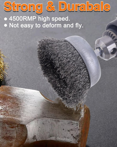 30 Pack 1/4-Inch 3 Rocaris Carbon Steel Wire Wheel Brush with Hex Shank, for Rust Removal, Corrosion and Scrub