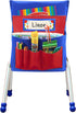 School Seat Chair with Storage Pocket Organizer, Multiple Pockets for Home, Classroom, Preschool (Red+Blue)
