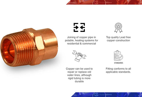 DDNA0200 Male Adapter Fitting with C X M Connections, 2, Copper