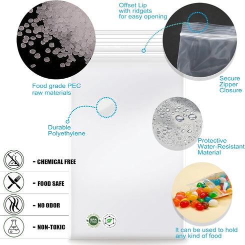 3''x 5'' (Pack of 100) 2 mil Thick Clear Reclosable Zip Poly Bags with Zipper for Jewelry, Bakery, Travel