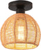 KENMI Hand-Woven Rattan Flush Mount Ceiling Light,Farmhouse Light Fixtures Ceiling Mount Boho for