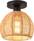 KENMI Hand-Woven Rattan Flush Mount Ceiling Light,Farmhouse Light Fixtures Ceiling Mount Boho for