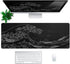 Japanese Gaming Mouse Pad, Abstract Black Sea Wave Texture, 31.5x11.8 Inch Non-Slip Rubber Base