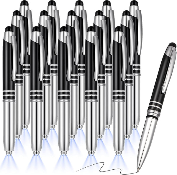 Zonon 15 Pieces 3 in 1 Ballpoint Pen with LED Flashlight and Stylus