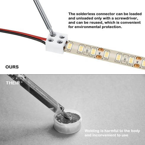 25 Pack 2 5v 12v 24v Lights(10mm,White) Flutesan Solderless LED Tape Light Connector Pin Terminal Block Screw Down LED