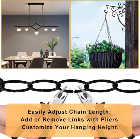 Rkoyes 6 72 Inches Feet Industrial Black Light Fixture Chain, Long, Metal Chain for Hanging Plants with Detachable