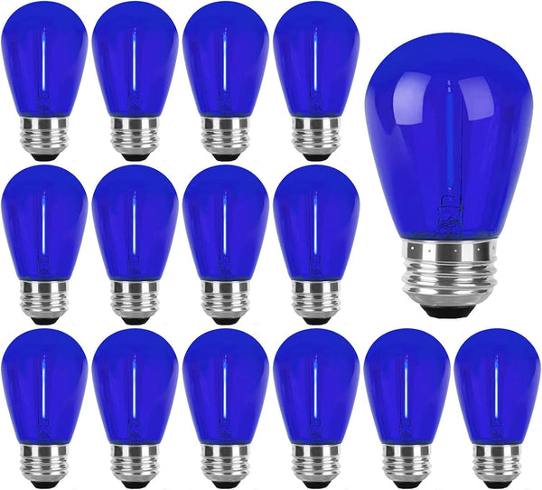15 Pack S14 LED Bulb, Blue 1W S14 Filament Bulb, Shatterproof Blue Colored Plastic, Outdoor Indoor Filament Replacement