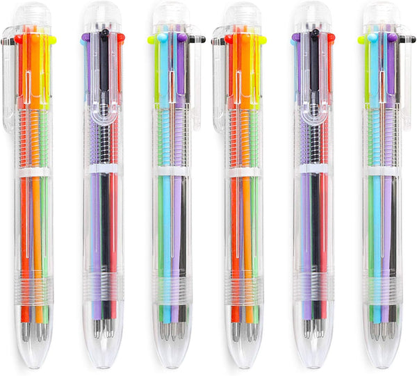 Hutou 6 Pack 0.5mm 6-in-1 Multicolor Ballpoint Pen, Retractable Pens for Office, School Supplies, Kids Party Favors