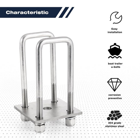 4 Sets Heavy Duty Square U-Bolt Boat Trailer: 2 1/8" W x 5 1/4" L Stainless Steel U-Bolts with Washers
