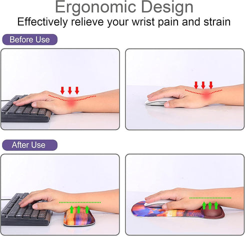 Mouse Pad and Keyboard Wrist Rest Support, Non-Slip PU Base, Gel Mouse Pad with Coaster for Gaming, Office - Sunset