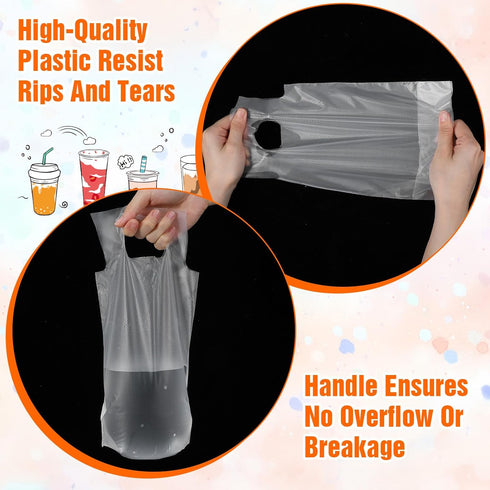 PercyEffie 1000 6" 11" PCS Drink Carrier for Delivery, Bulk Clear Plastic Cup Bag with Handle, Portable Coffee